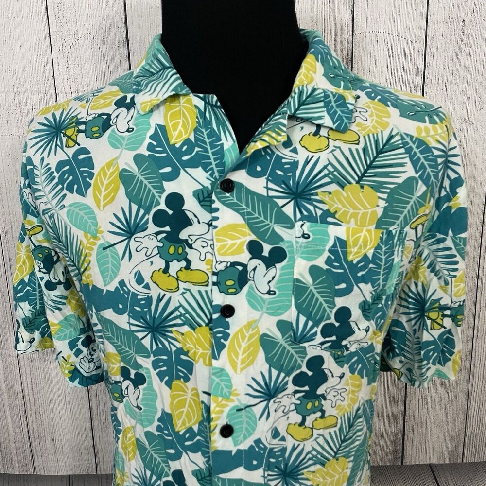 Disney Men's Casual Button Down Shirt - Teal, Yellow, White